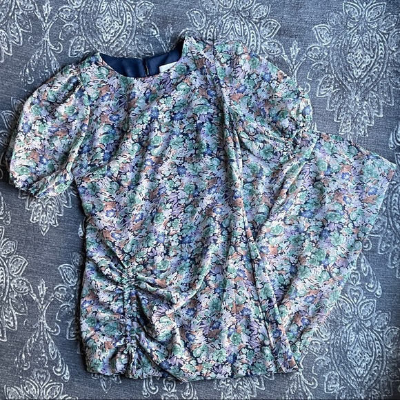 ASTR The Label Puff Sleeves Floral Ruffles Asymmetrical Hi low Midi Dress Large - Picture 4 of 14